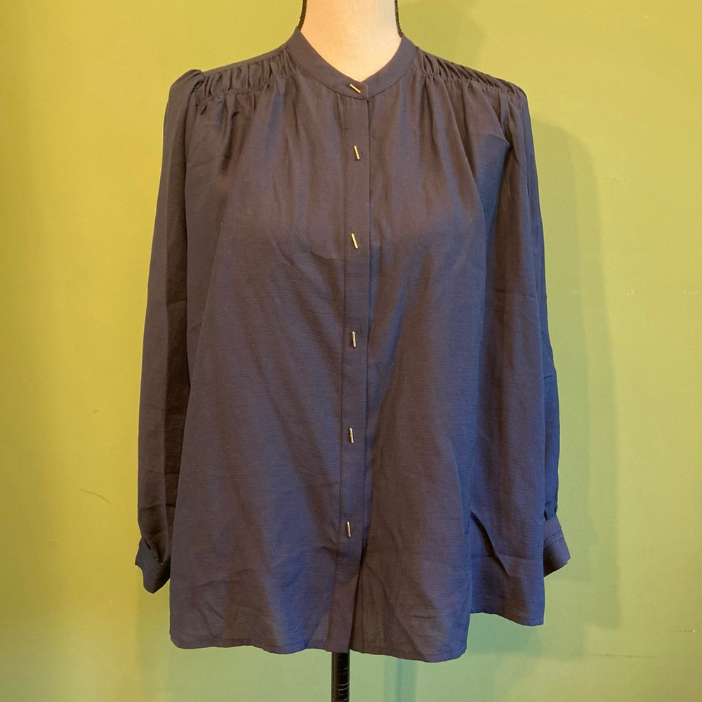 ❤️ 2 for $10 ❤️ Women's Le Coeur Blanc Navy Blouse Size 38 with Gold Buttons
